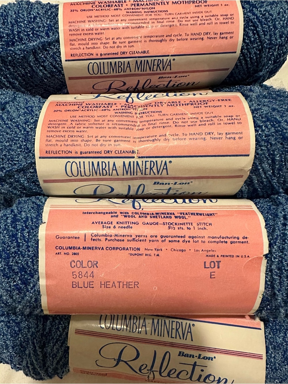 Columbia Minerva Reflection Yarn, Lot of 7 Skeins Same Dye Lot, Heather Blue